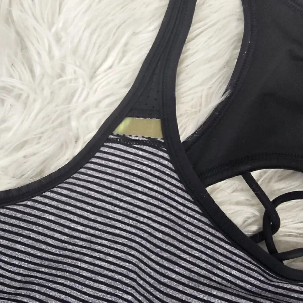 Lululemon Sweaty Or Not Bra II Mini Pop Stripe Heathered Slate Black /blk Size 8